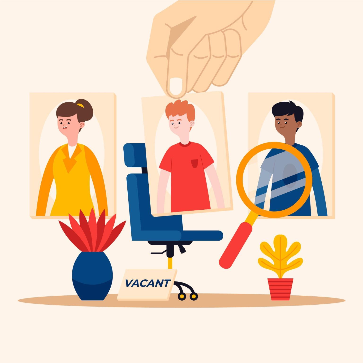 Illustration of candidates being assessed for a vacant position
