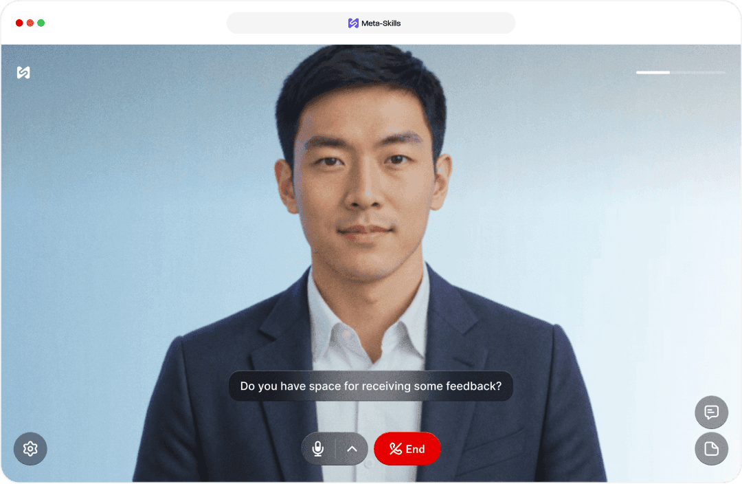 Meta-Skills roleplay conversation with an AI avatar in the redesigned interface